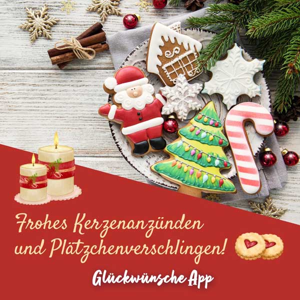 Weihnachtsplätzchen mit Spruch: "Frohes Kerzenanzünden und Plätzchenverschlingen!"