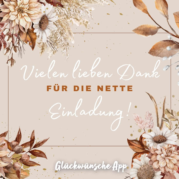 Illustrierter Blumen-Hintergrund mit Text "Vielen lieben Dank für die nette Einladung!"