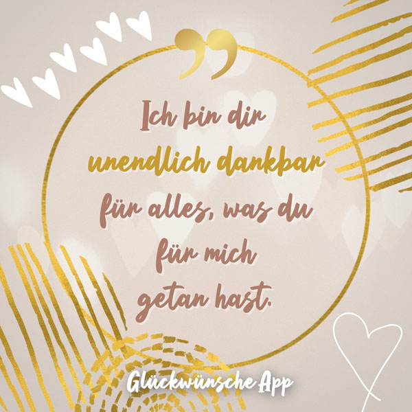 Abstrakter goldener Hintergrund mit Danke Spruch „Ich bin dir unendlich dankbar für alles, was du für mich getan hast."