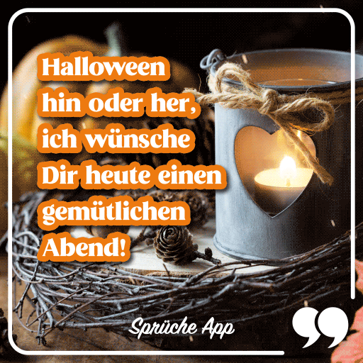 Herze und Kürbis mit Halloween Spruch "Halloween hin oder her, ich wünsche Dir heute einen gemütlichen Abend!"