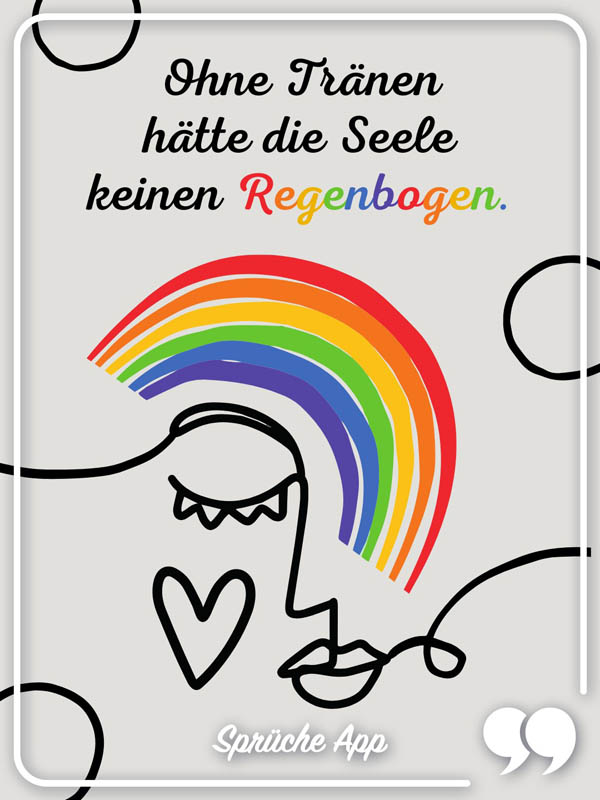 Abstrakter Regenbogen mit Spruch zum Nachdenken "Ohne Tränen hätte die Seele keinen Regenbogen."