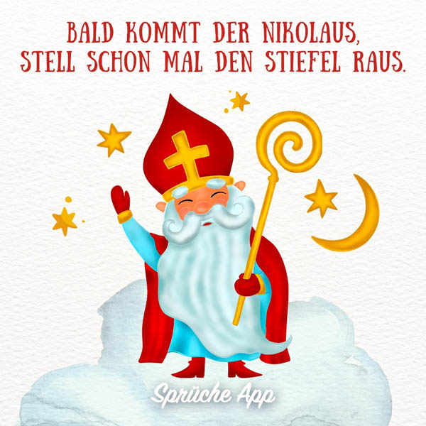 Illustrierter Nikolaus mit Reim "Bald kommt der Niklaus, stell schon mal den Stiefel raus."