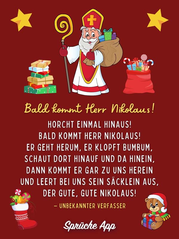 Illustrierter Nikolaus mit Gedicht "Bald kommt Herr Nikolaus!"