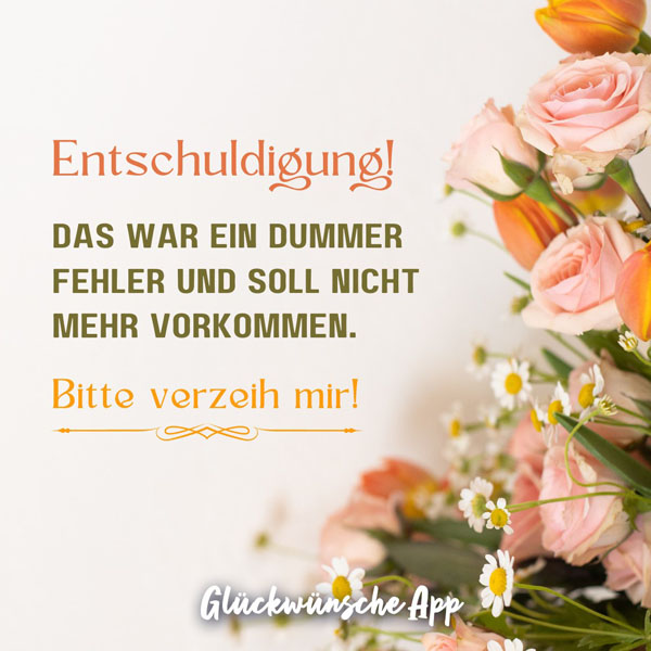 Rosen und tut mir leid Spruch: „Entschuldigung! Das war ein dummer Fehler und soll nicht mehr vorkommen… Bitte verzeih mir!"