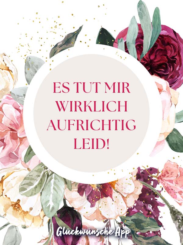 Illustrierte Blumen und Text: „Es tut mir wirklich aufrichtig leid!"