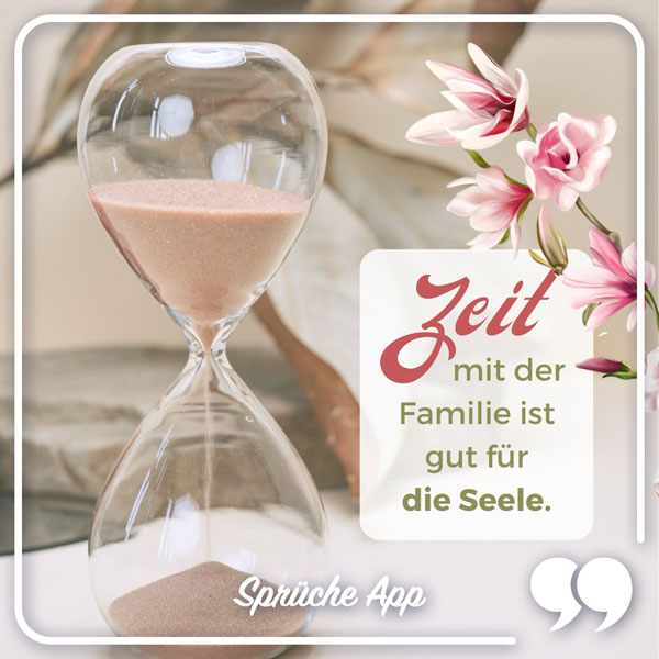 Sanduhr mit Spruch: „Zeit mit der Familie ist gut für die Seele."