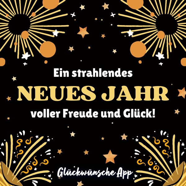 Illustriertes Silvester Feuerwerk mit Neujahr Gruß: „Ein strahlendes neues Jahr voller Freude und Glück!"