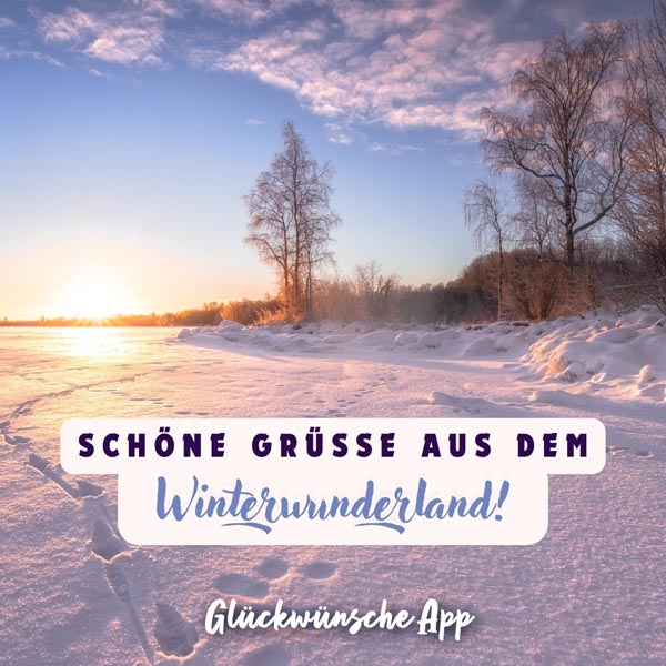 Winterlandschaft mit Gruß: „Schöne Grüße aus dem Winterwunderland!"
