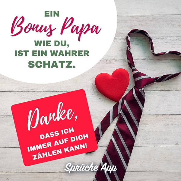 Krawatte in Herzform mit Spruch: „Ein Bonus Papa, wie du ist ein wahrer Schatz. Danke, dass ich immer auf dich zählen kann!"