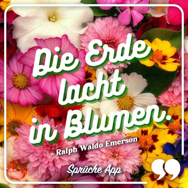 Bunte Blumen mit Zitat: „Die Erde lacht in Blumen." von Ralph Waldo Emerson