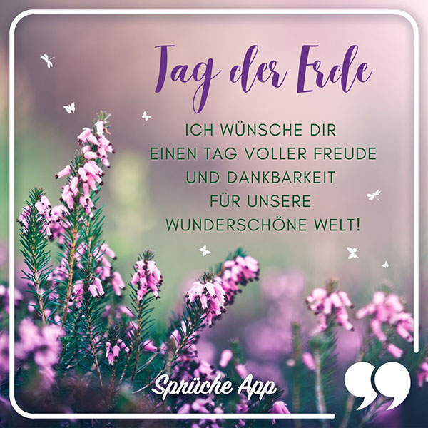 Blumenwiese mit Gruß: „Tag der Erde Ich wünsche dir einen Tag voller Freude und Dankbarkeit für unsere wunderschöne Welt!"